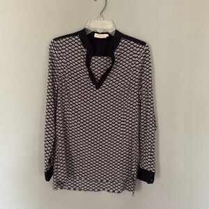 Tory Burch Silk Stretch Velda Navy Cream Diamond Tunic Size 6